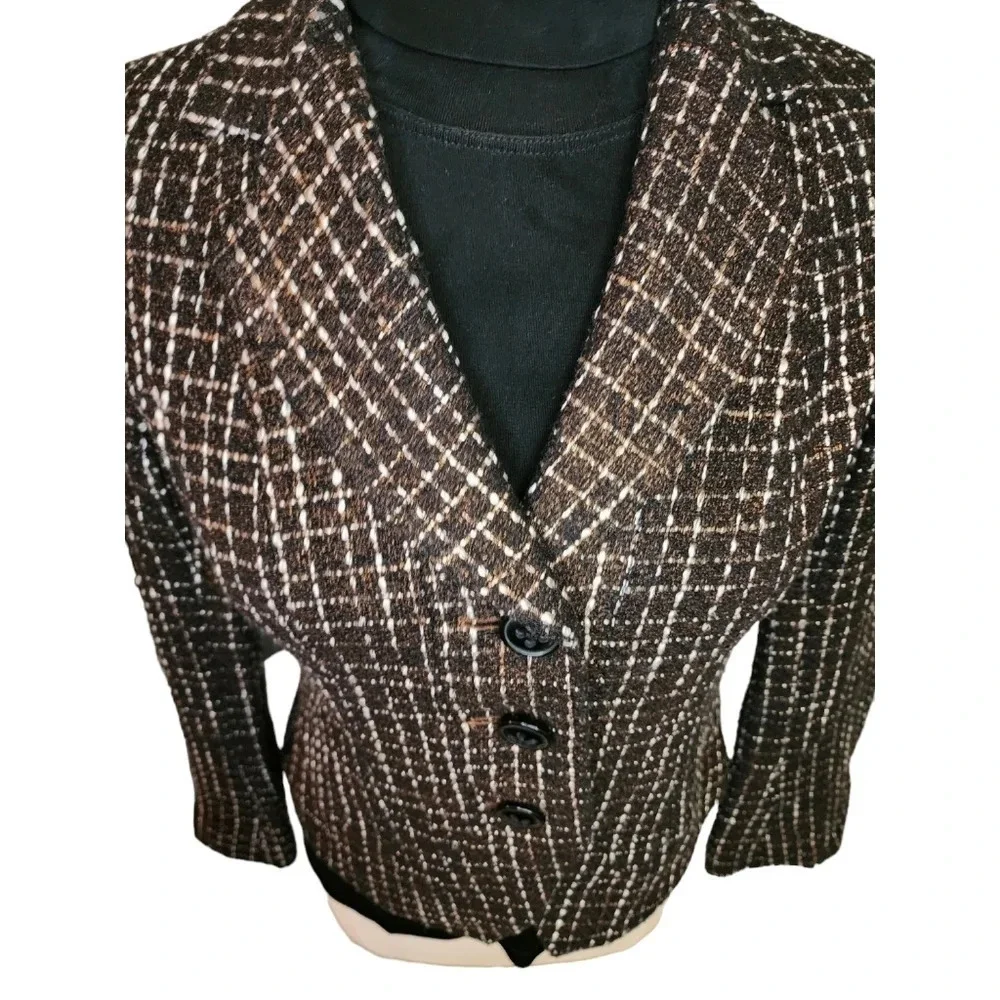 Coldwater Creek Women's Blazer Black with Gold Shimmer and White Size 4
